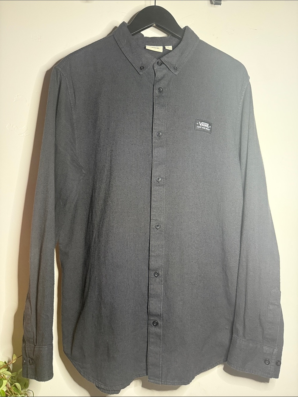 Vans Men's Long Sleeve Button Down Shirt Large Charcoal Gray Off The Wall